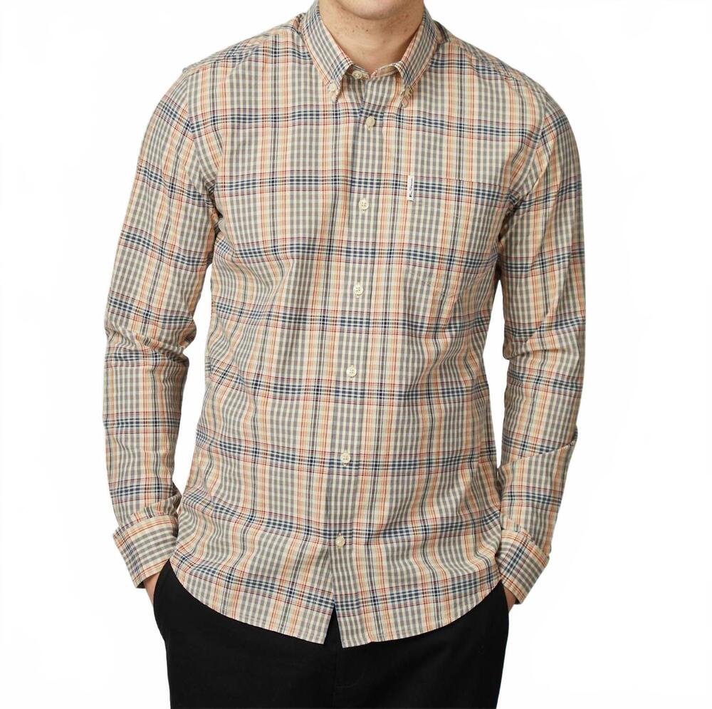 NEW BEN SHERMAN long sleeve multicolour check shirt in fog